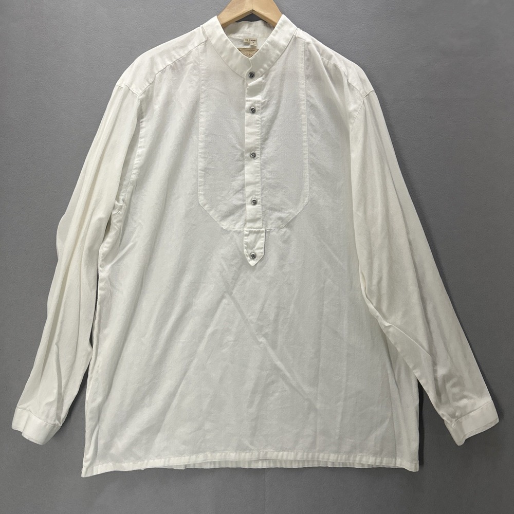 Wah Maker Shirt Men XL White Frontier Clothing Band Collar Bib Front USA Made